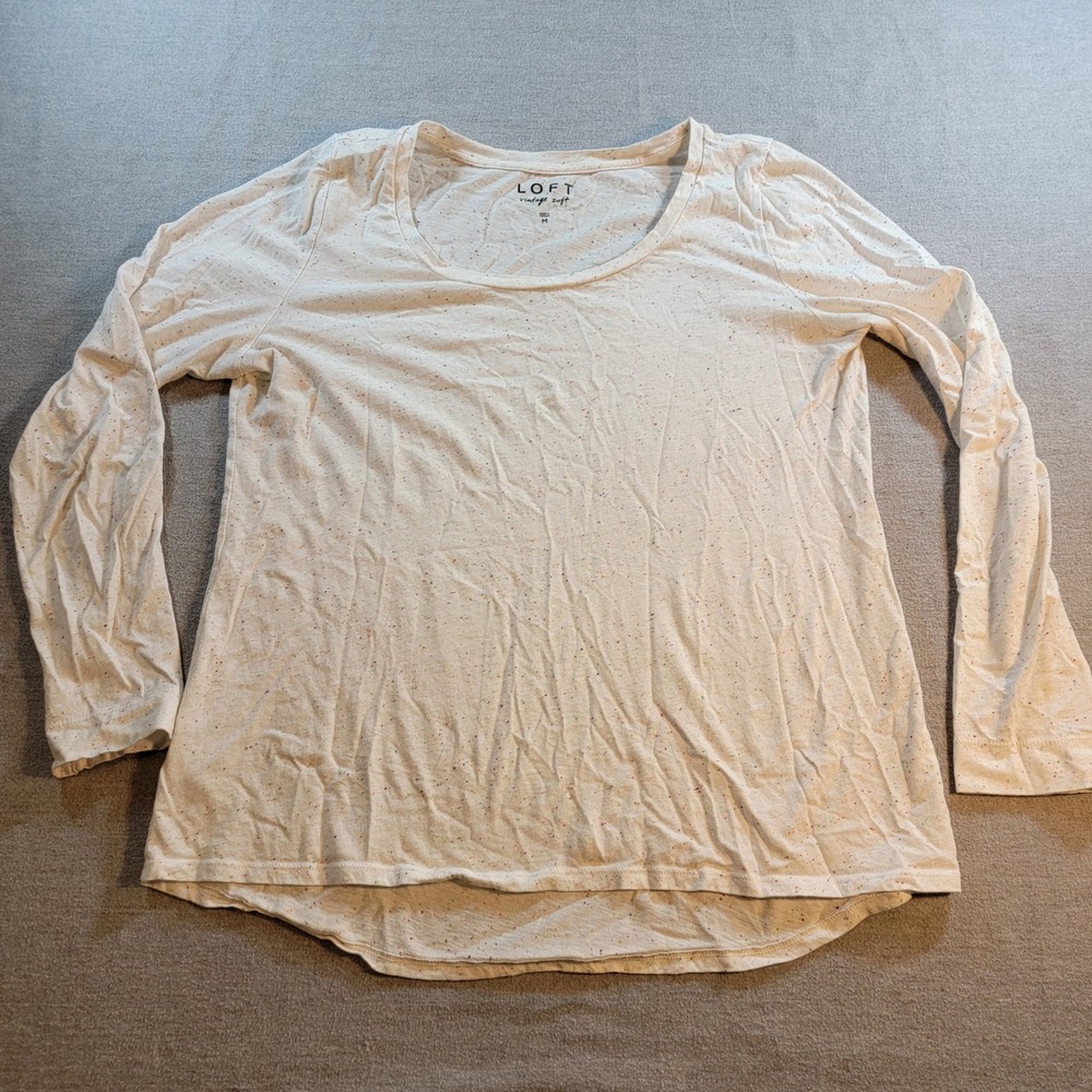 LOFT Long Sleeve Top Womens Med Cream Excellent Rainbow Fleck Vintage Soft 771